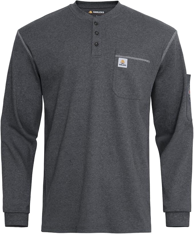FR Shirts for Men CAT2/HRC2 Flame Resistant Shirts 6.5oz Light Weight Long Sleeve Fire Retardant Shirts