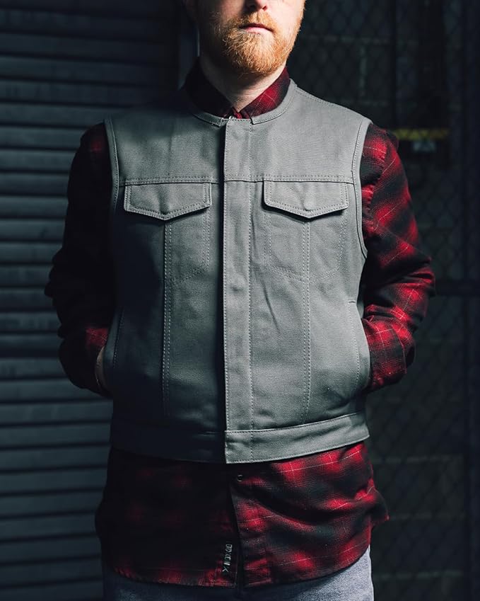 First Mfg Co - Lowside - Mens Motorcycle Biker Riding Canvas, Leather, Twill, Perforated Leather Vest