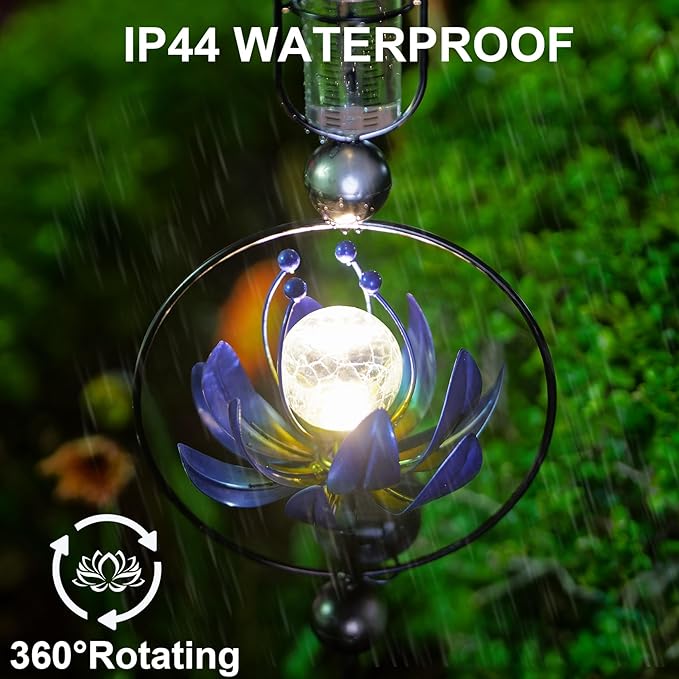 Rain Gauge Outdoor,42 Inch Solar Rain Gauges Decorative with Lotus Flower Spinner Light,Large Number Plastic Tube Rain Catcher Freeze Proof Hummingbird Water Gauge for Garden Yard Lawn