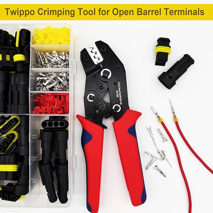 Crimping Tool with Ratchet, Ratcheting Wire Crimper Tool for Open Barrel Terminal Connectors, Electrical Crimping Tool, Crimping Pliers for 20-14 AWG
