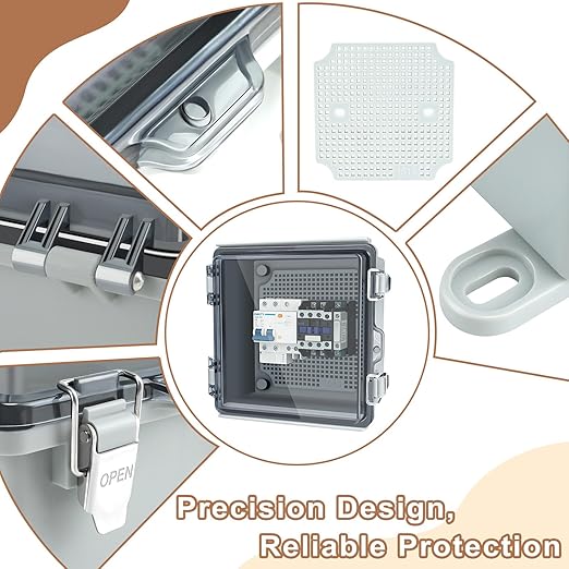 Nineleaf IP67 Waterproof Electrical Junction Box, 5.9"x5.9"x3.5" ABS Plastic Enclosure with Clear Hinged Cover, Mounting Plate, Cable Glands for Outdoor Router, Solar, CCTV, DIY Projects