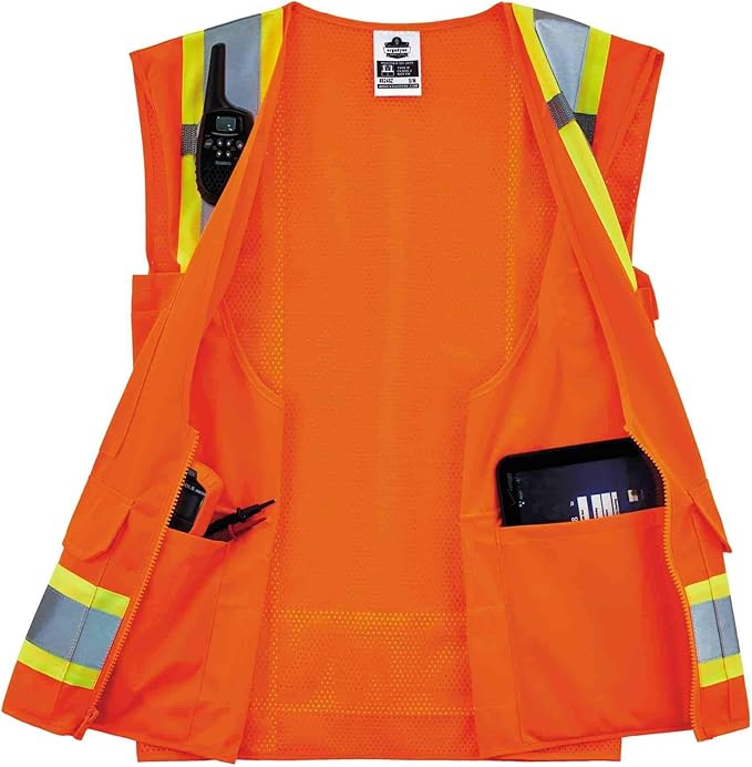 Ergodyne Unisex Two-tone Class 2 Two Tone Surveyors Vest, Orange, Small-Medium US