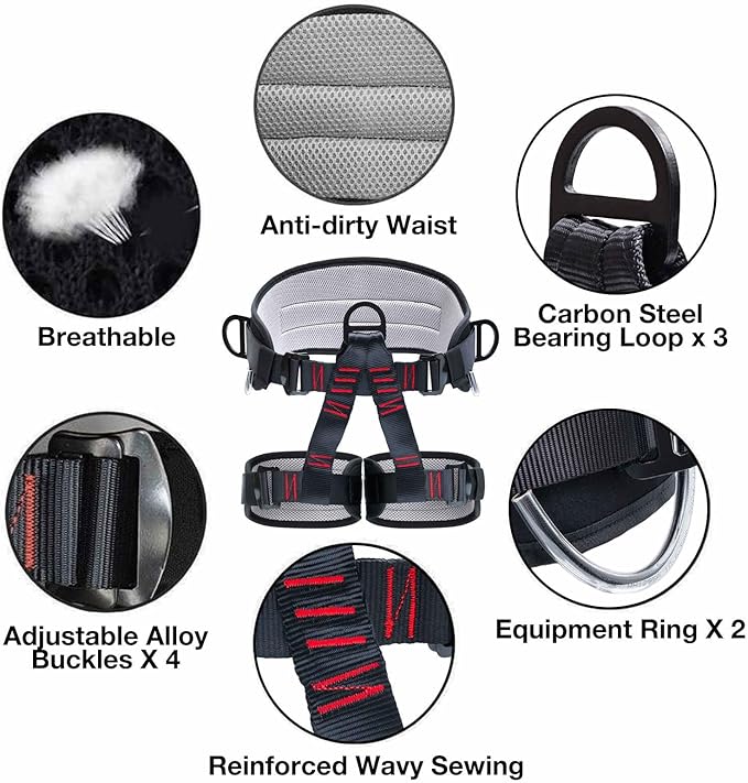 Climbing Belts, Adjustable Thicken Professional Safety Belt, Climbing Gear for Tree Climbing, Fire Rescue, Roofing, Rappelling And Expanding Training