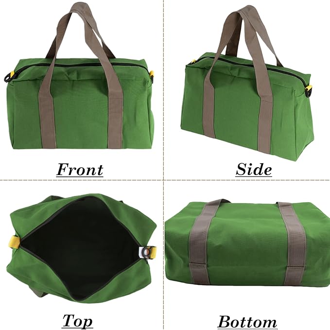 Canvas Wide Mouth Tool Bag, Large Capacity Tool Bags for Men, Portable Home Tool Organizer for Storage Handbag for Screwdrivers, Wrench, Plier, Nails, Pliers Repair Hand Tools (Green-20 Inch)