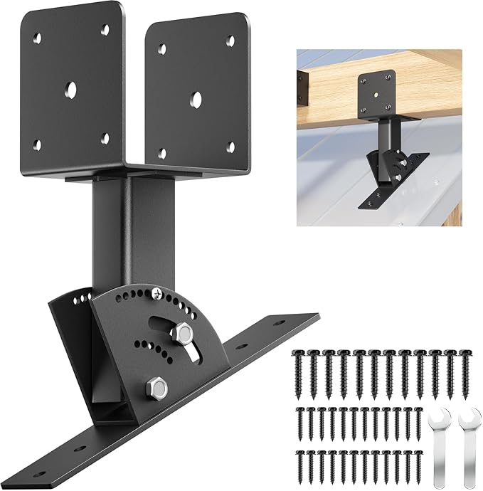 Pergola Roof Rise Bracket-Kit - Upgrade Adjustable Angle Mount Pergola Beam Brackets Support for 4x4/4x6 Lumber 1Pcs