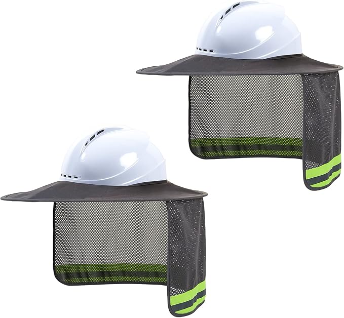 Hard Hat Sun Shade, High Visibility Sun Visor Neck Shade with Reflective Strip, Full Brim, Man & Woman (Hard Hat Not Included), Grey, 2 Pack