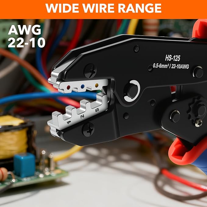 Crimping Tool for Heat Shrink Connectors, Amliber Ratcheting Wire Crimper Tool - Crimping Pliers - Electrical Crimping Tool AWG22-10 For Insulated Nylon and Wire Connectors