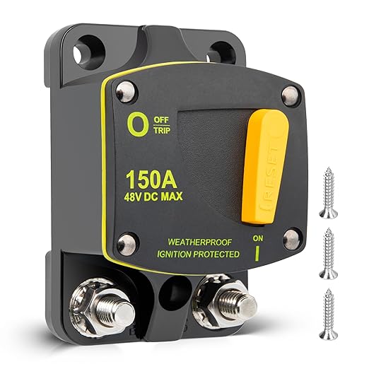 RED WOLF 150A Circuit Breaker Switch Manual Reset DC 12-48V, 5/16"-M8 Stud for Car Audio RV Marine Boat Truck Trolling Motors Stereo Audio Electronic Battery Solar System