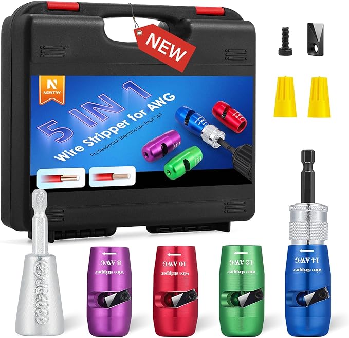 NEWTRY Wire Stripper for Drill US Standard Electric Wire Stripper Twister Tool 8/10/12/14 AWG Professional Electrician Tool Set