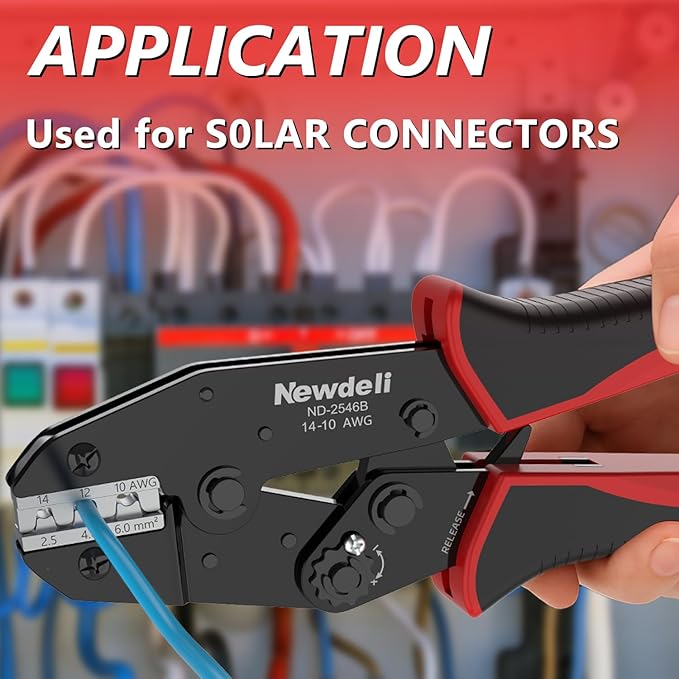 Newdeli Wire Crimping Tool for Solar Connectors - AWG 14 12 10 MC4 Crimping Tool Ratchet Wire Crimper for MC4 Connector Ratcheting Crimping Plier Crimp Tool