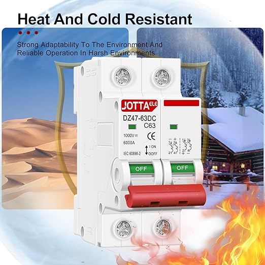JOTTAELE Solar Panels Disconnect Switch,Miniature DC Circuit Breaker 2 Pole 1000V 63 Amp Isolator for Solar PV System, Thermal Magnetic Trip, DIN Rail Mount (DC 2P 63A 2PCS)
