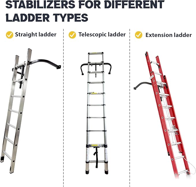 Ladder Stabilizer, Extension Ladder Stabilizer for Roof, Adjustable Ladder Standoff Attachment for Gutters, Windows, Heavy-Duty Steel Ladder Stabilizers Support