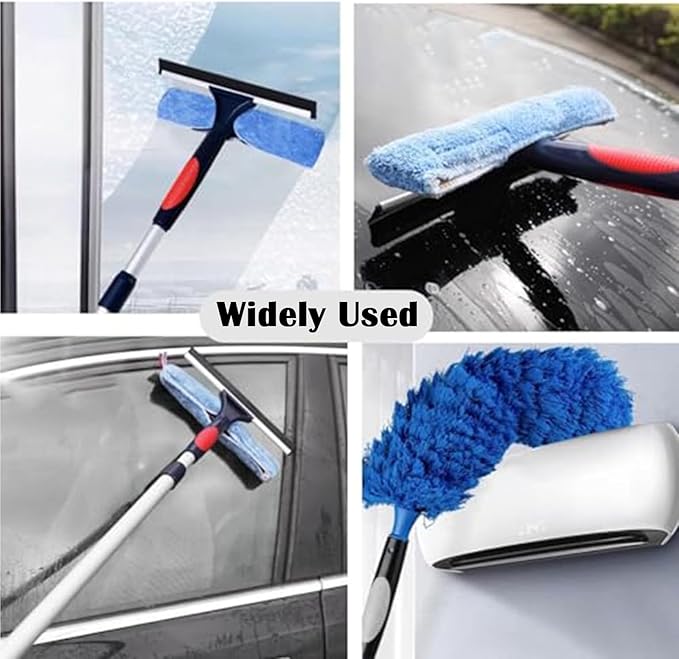 Extendable Window Cleaner Tool for Solar Panel, Outdoor Window Washing Kit 1.4 3.4 5 7 9 10 M Length, Window Squeegee with Extension Pole for Hard to Reach Outs,L 6M/20FT