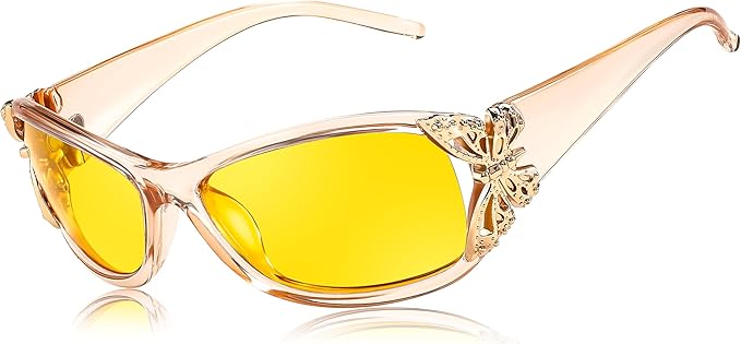 FEISEDY Classic Womens Night Glasses Driving Anti Glare Wrap Around Yellow Sunglasses B2548