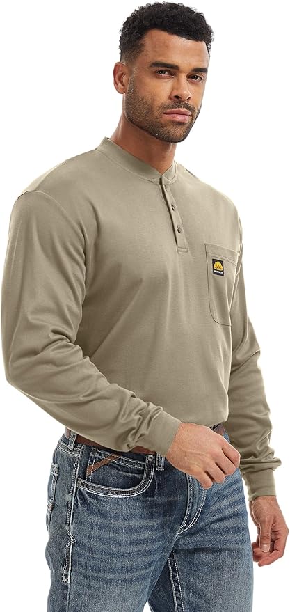 WORKWEYA 6.5oz Flame Resistant Henley Shirt 100% Cotton Lightweight FR Shirts for Men