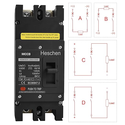 Heschen DC Molded Case Circuit Breaker MCCB, 2 Poles, DC1000V Photovoltaic Circuit Breaker, for Solar PV System Solar Panels Grid System (140A HSM3DC-250)