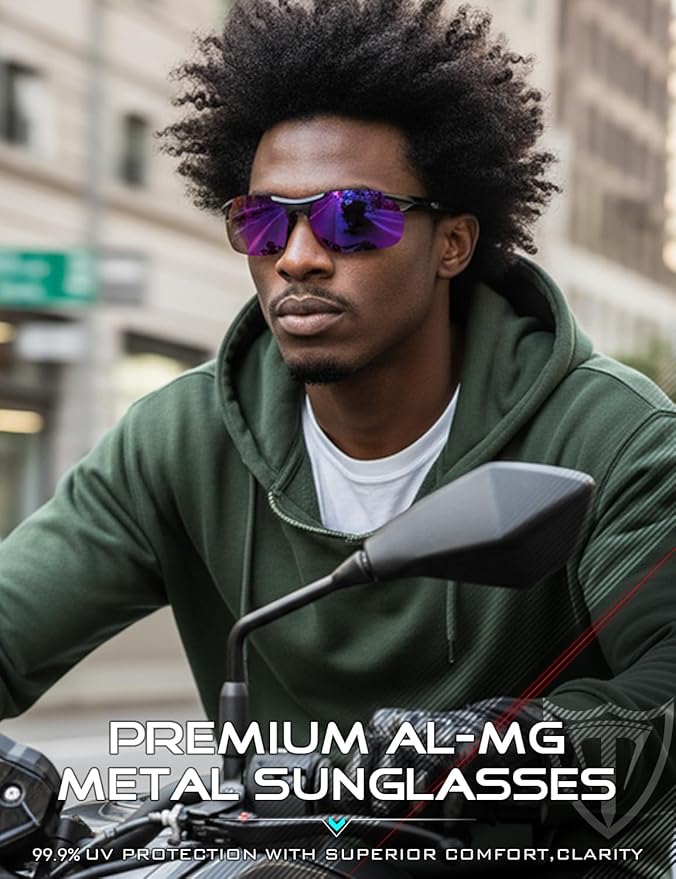 ATTCL Polarized Sunglasses Men Sports: UV Protection Anti Glare Wrap Around Lightweight Metal Driving Fishing Golf Running