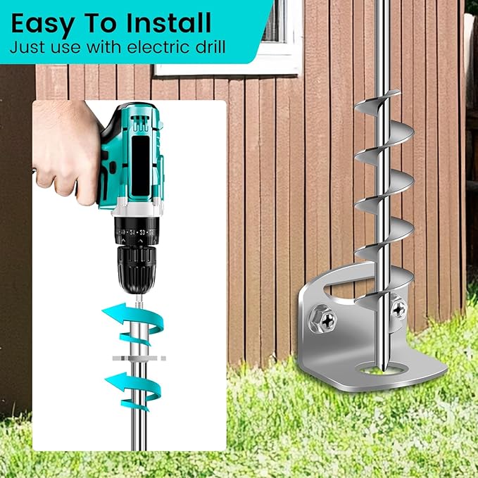 25" Ground Anchors Screw in, Mobile Home Anchors with Upgraded Wider Spiral Blades, Earth Shed Anchor High Wind Heavy Duty for Graden, Storage Shed, Trampoline, Carports, Swing Set(Silver-2x25in)