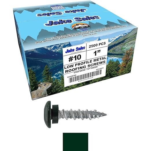 10 x 1 Ivy Green - Low Profile Star Head Roofing Screws - HI-LO Thread - Metal to Wood - T25 Torx Drive Head - EPDM Washer. 10 X 250 Bags - 2,500 Screws