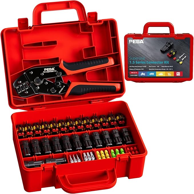 PEBA Waterproof Automotive Electrical Connectors Kit, 20 Sets Automotive Male/Female 2-Pin Connector Plug and Ratchet Crimping Tool AWG 22-14, Ideal for Cars, Motorcycles & Boats | Pin Removal Tool