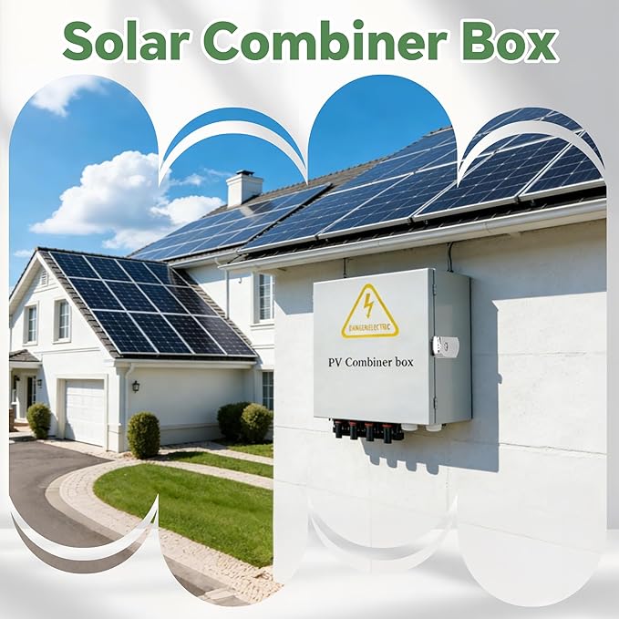 4 String Solar Combiner Box, IP65 Waterproof PV Combiner Break for On/Off Grid Solar System, with Lightning Arrester, 15A Rated Current Fuse& 63A Circuit Breaker (Metal Box)