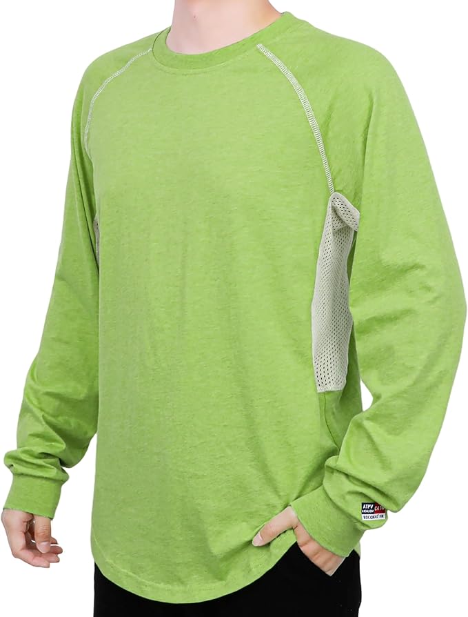 BOCOMAL FR Shirts for Summer Vented Mesh Loose Fit 4oz EX Lightweight Flame Resistant Base Layer CAT1 Crew Shirt