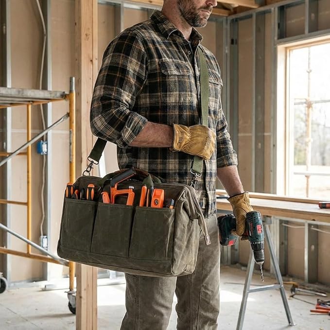 Heavy Duty 18-Inch Tool Bag with 12 Pockets, Large Zippered Tool Organizer, Portable Empty Toolbox for Mechanics, Electricians, DIY – Durable Soft Handle, Ideal Father’s Day or Birthday Gift
