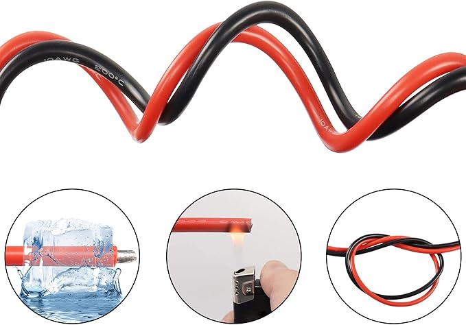 Solar Battery Cables 10 Gauge Power Inverter Cables with 3/8" Ring Terminals 10AWG Wire Tinned Copper Tray Extension Cable for Solar,RV,Auto Car,Boat (3M)