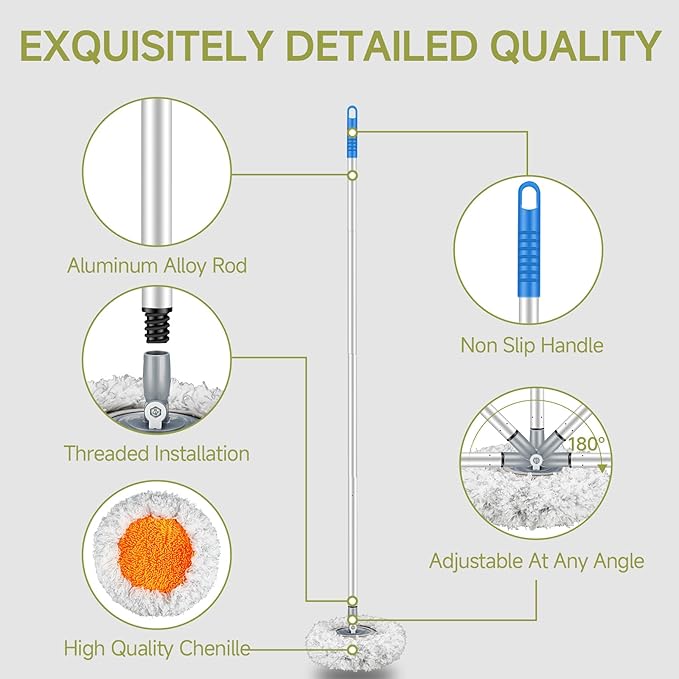 RV Awning Cleaning Mop, Extendable Pole Awning Mop Tool for Camper, Awning Cleaner for RV Canopy with Bendable and Cleaning Brush Head