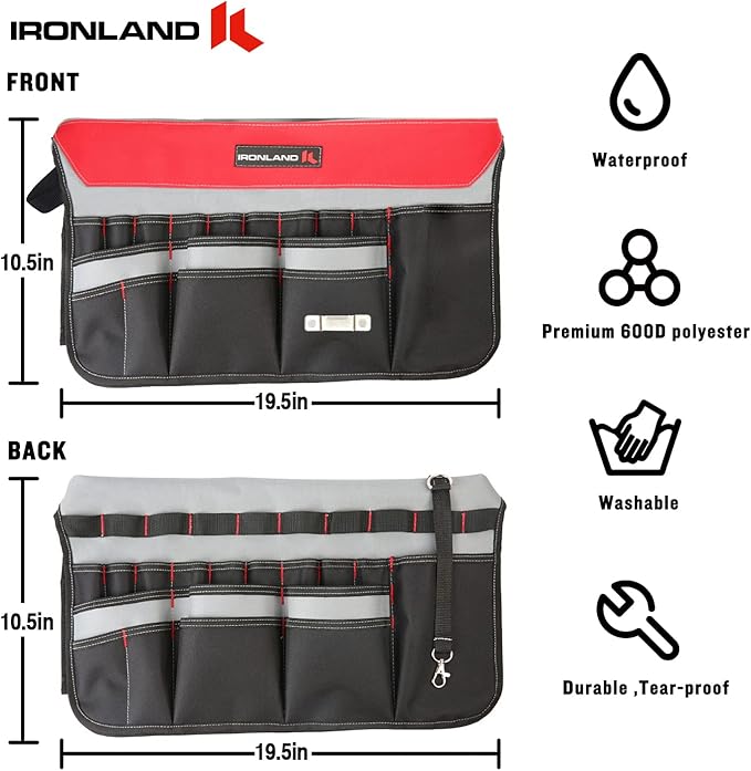 IRONLAND Bucket Tool Organizer Fit 3.5-5 Gallon Bucket, 51 Pockets, Bucket Tool Caddy Organization for Garden, Construction, Carpenter, Electrician, Welding, Builder Red & Black
