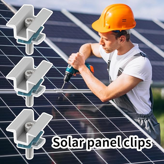 10 Pcs Adjustable Solar Panel Clamps for Unistrut System Mounting Bracket, Wide PV Photovoltaic Support Mid, Secure Aluminum Hardware Roof Mount Kit with Nut Bolt Fit for Standard Roof