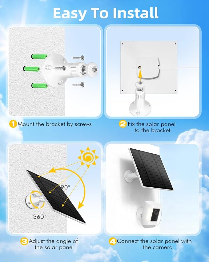KEPEAK Solar Panel for Ring Camera Outdoor, Small Solar Panel Charger with USB-C to Ring Barrel Plug Adapter, Compatible with Rings Spotlight & Stick Up Cam Battery