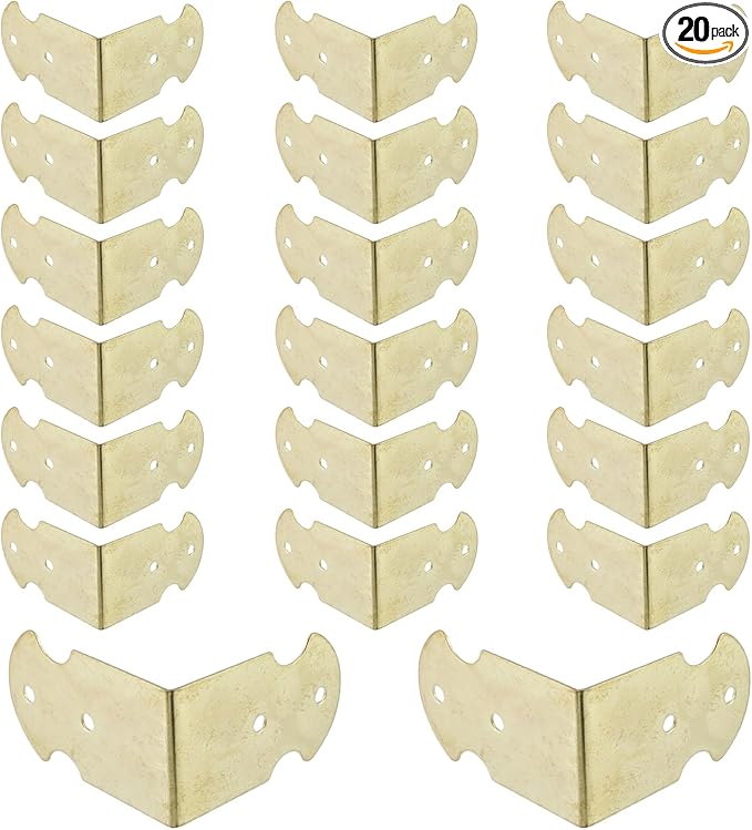 Geesatis 1.6" X 0.7" Set of 20 Right Angle Decorative Corner Protector Box Edge Cover Bracket, with Mounting Screws, Iron,Gold