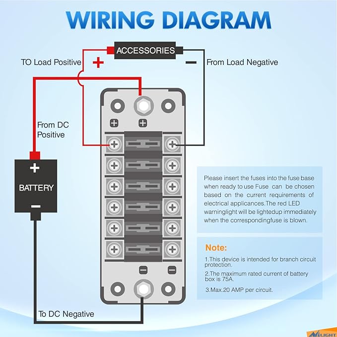 Nilight 6 Way Fuse Block with Negative Bus 12V Blade Fuse Holder ATC/ATO Standard Fuse Box Label Stickers Waterproof Cover Fuse Panel for Automotive Cars Trucks RVs Campers Vans, 2 Years Warranty