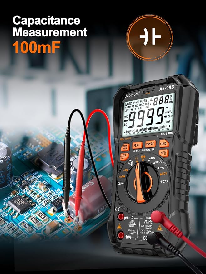 Multimeter Digital Multimeter, 9999 Counts DC AC Voltmeter and Ohm Volt Amp Tester, Auto-Ranging Fast Accurately Measures Voltage Current (DC/AC Current)
