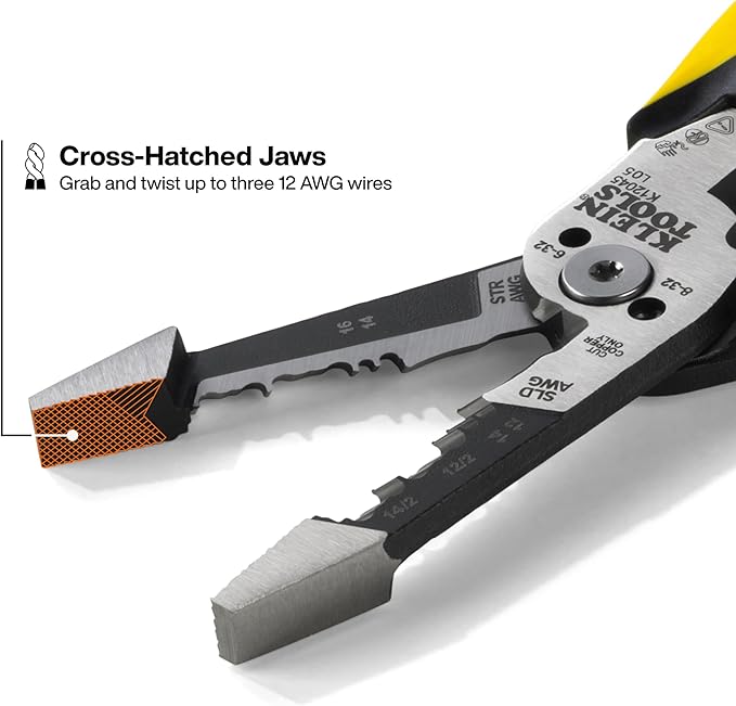 Klein Tools K12045 Heavy-Duty Wire Stripper, Slim-Forged Design, Self-Opening Wire Stripping Tool, Electrical Pliers with Shear Cutter, Cable Stripper Tool