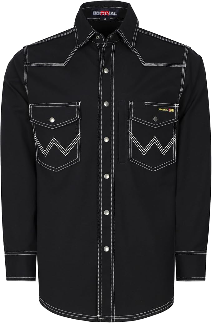 BOCOMAL FR Welding Shirts Heavyweight Stretch Canvas Snaps Down Reinforced Stitching Western Style Fire Resistant Jackets