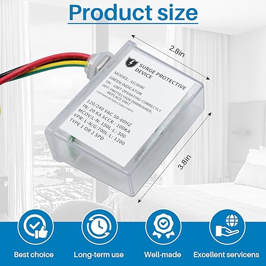 AG3000 120/240 VAC HVAC Surge Protective Device - Surge Protective Device with TPMOV Technology, Watertight Enclosure, L-G, L-L, L-N Three Modes Surge Protection, UL Listed 5 Year Warranty