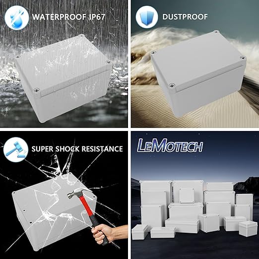 LeMotech Junction Box IP67 Waterproof Dustproof ABS Plastic Project Box for Electrical Outdoor Enclosure Gray 6.9 x 4.9 x 3.9 inch (175 x 125 x 100 mm),2 Pack