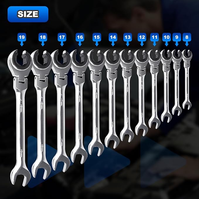 8-19mm Metric Open Flex-Head Ratcheting Wrench Set (12pcs/set), Quick Double Ended Open 72 Teeth Tubing Ratchet Kits With Box Packing