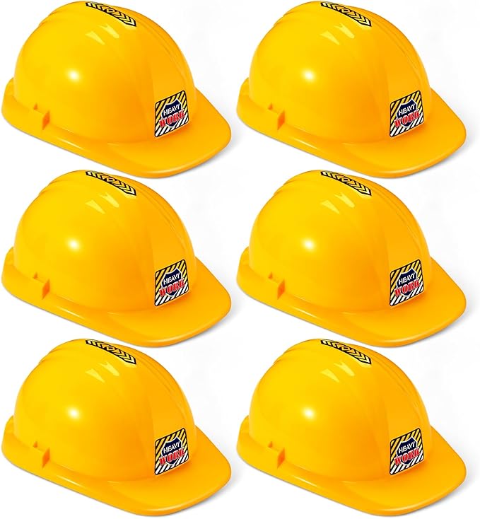6 Pcs Construction Hats Plastic Hard Hat Construction Worker Hat Helmet for Girl Boy Engineer Building Theme Party