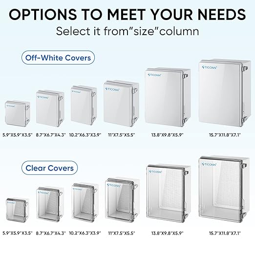 TICONN Outdoor Electrical Box Waterproof, Junction Box IP67 ABS Plastic Enclosure with Hinged Cover with Mounting Plate, Wall Brackets, Cable Glands (Clear, 13.8"x9.8"x5.9")