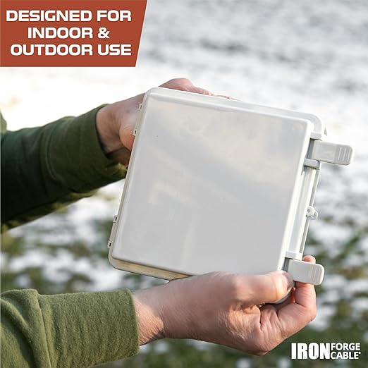 Iron Forge Cable Waterproof Junction Box - Outdoor Enclosure with Accessories, Weatherproof Hinged Light Gray Panel Cover, IP65 6"x 6"x 3.6"Inch