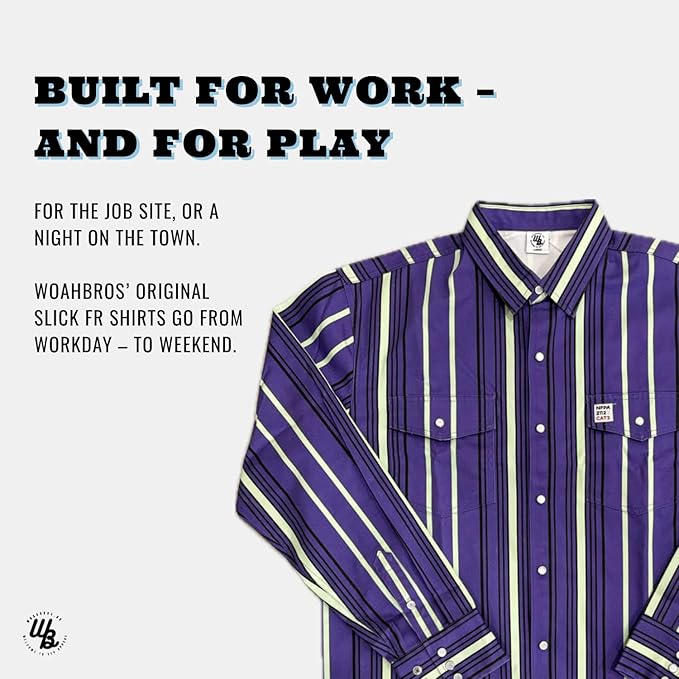 WoahBros FR Shirts for Men, 8oz Midweight Flame Resistant Welding Shirt, 100% Cotton, Pearl Snap Buttons - CAT2/NFPA2112