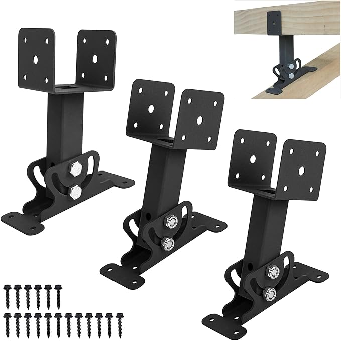 3PCS Roof Riser Brackets Kit - Adjustable Pergola Beam Brackets - Heavy Duty Mount Brackets for 3-1/2" Wood Post, Black
