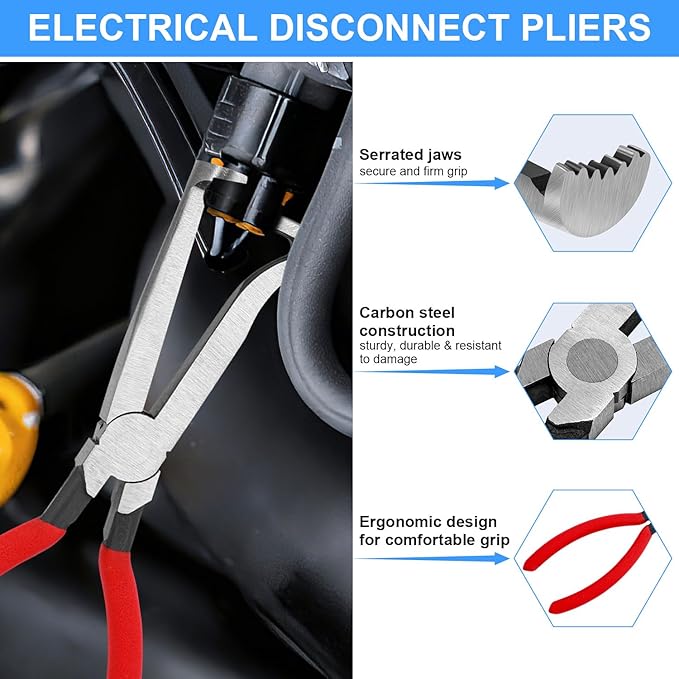 5-Piece Automotive Electrical Connector Removal Tool Set,Electrical Disconnect Pliers with Ergonomic Handle for Cars,Trucks & SUVs Fuel Line/MAF Sensor/Electrical Terminals/Lgnition Coil