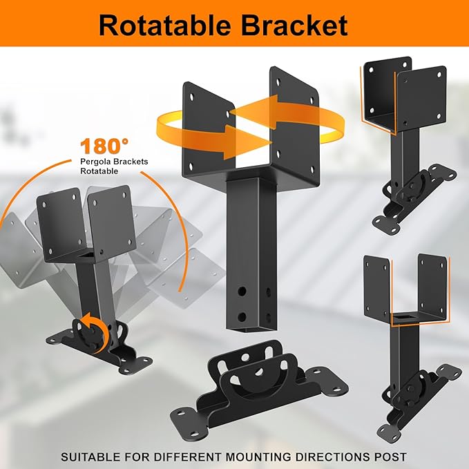 4x4 Heavy Duty Adjustable Angle Pergola Brackets Kit - Black Metal Roof Riser Beam Bracket (1 Pack)