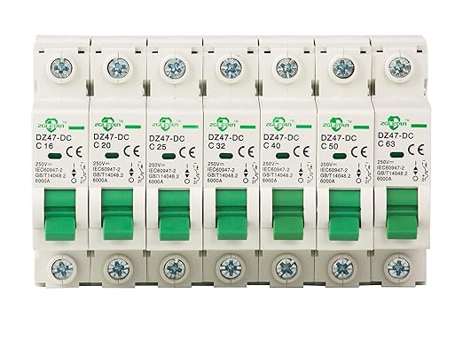 DC Miniature Circuit Breaker, 1 Pole 10 Amp, 110V-250VDC, 6kA Din Rail Mount Breaker with Thermal Magnetic Trip, DZ47-63 C10 1P, DC Solar MCB