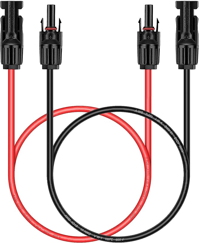 Solar Extension Cable Solar Panel Extension Cable Wire with Female and Male Connector Solar Panel Adapter,3ft 10AWG Red+Black Solar Wire for Solar Panels,RV,Boat.（1 Pairs Solar Cable）