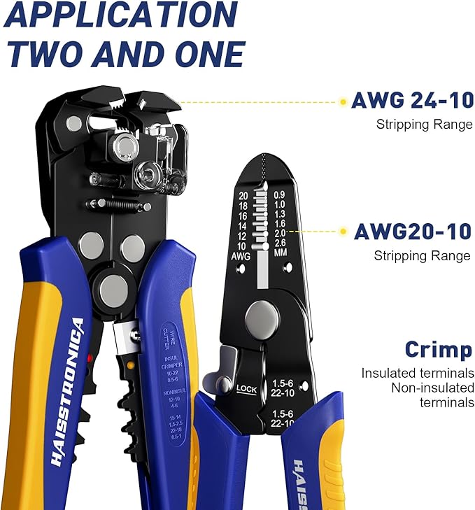 haisstronica Wire Stripper Tool Set, 10-24 AWG Self-Adjusting & Manual, Heavy Duty Electrical Wire Strippers for Electronics Repair, Electrician Wiring, DIY Projects